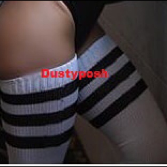 America Apparel Thigh High Socks Over The Knee Stripe New Black White Authentic - Picture 3 of 15